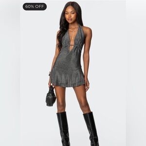 NWT Edikted Metallic Backless Halter Mini Dress